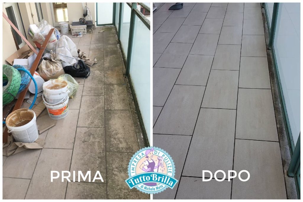 Pulizia professionale di un balcone a Villasanta (MB): prima e dopo